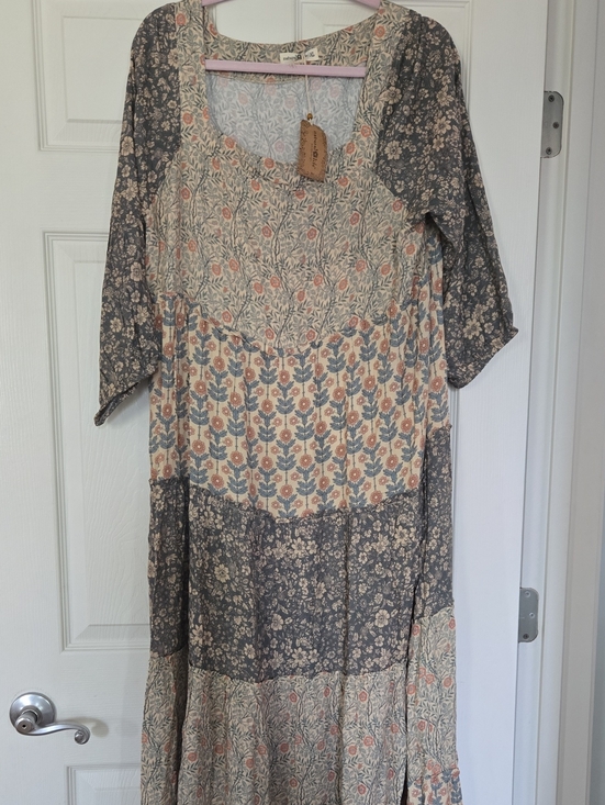 NATURAL LIFE Dresses & Skirts - Bohemian Floral Tiered Maxi Dress - Beige & Blue..Natural LIFE..NWT